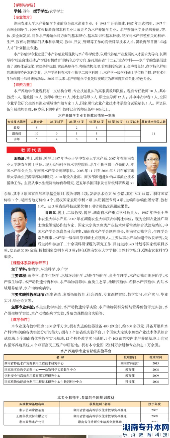 湖南農業(yè)大學專升本水產養(yǎng)殖學專業(yè)介紹