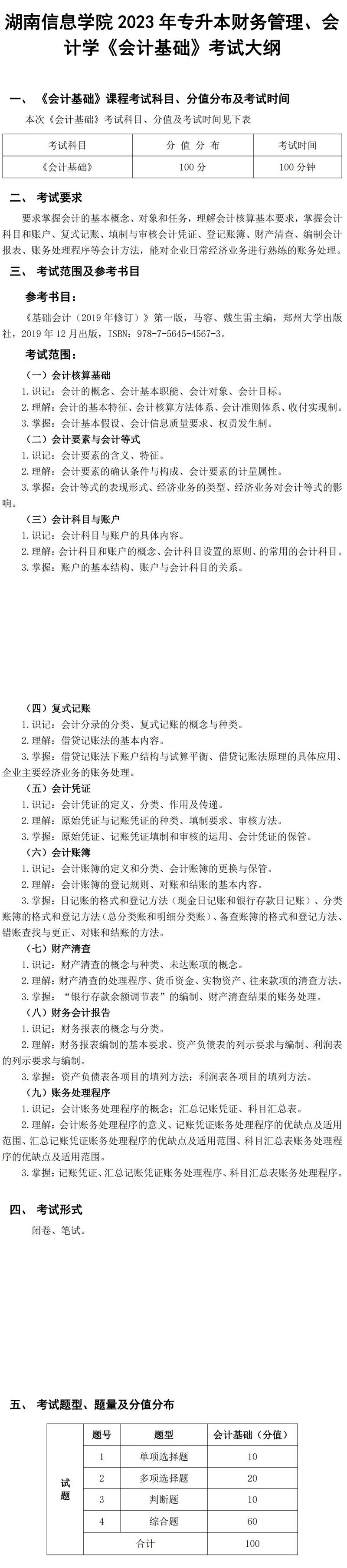 2023年湖南信息學(xué)院專升本財(cái)務(wù)管理專業(yè)《會(huì)計(jì)基礎(chǔ)》考試大綱(圖1)